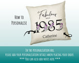 40th Birthday Gift for Women - Personalised 1985 Birthday Cushion Age 40 Gift for Her Ladies Floral Design Mum Daughter Sister Forty BNP40C