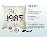 40th Birthday Gift for Women - Personalised 1985 Birthday Cushion Age 40 Gift for Her Ladies Floral Design Mum Daughter Sister Forty BNP40C