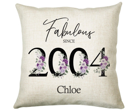 21st Birthday Gift for Women - Personalised 2004 Birthday Cushion Age 21 Gift for Her Lady Floral Design Daughter Sister Twenty One BNP21C