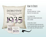 90th Birthday Gift for Women - Personalised 1935 Birthday Cushion Age 90 Gift for Her - Ladies Floral Age Design Mum Nan Gran Ninety BNQ90C