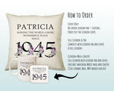 80th Birthday Gift for Women - Personalised 1945 Birthday Cushion Age 80 Gift for Her - Ladies Floral Age Design Mum Nan Gran Eighty BNQ80C