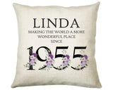 70th Birthday Gift for Women - Personalised 1955 Birthday Cushion Age 70 Gift for Her - Ladies Floral Design Mum Nan Gran Seventy BNQ70C