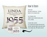 70th Birthday Gift for Women - Personalised 1955 Birthday Cushion Age 70 Gift for Her - Ladies Floral Design Mum Nan Gran Seventy BNQ70C