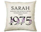 50th Birthday Gift for Women - Personalised 1975 Birthday Cushion Age 50 Gift for Her - Ladies Floral Design Mum Nan Sister Fifty BNQ50C
