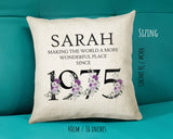 50th Birthday Gift for Women - Personalised 1975 Birthday Cushion Age 50 Gift for Her - Ladies Floral Design Mum Nan Sister Fifty BNQ50C