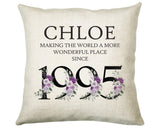30th Birthday Gift for Her Personalised 1995 Birthday Cushion Age 30 Gift for Women - Ladies Floral Design Mum Daughter Sister Thirty BNQ30C