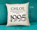 30th Birthday Gift for Her Personalised 1995 Birthday Cushion Age 30 Gift for Women - Ladies Floral Design Mum Daughter Sister Thirty BNQ30C