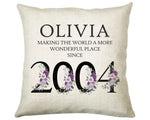 21st Birthday Gift for Women - Personalised 2004 Birthday Cushion Age 21 Gift for Her Lady Floral Design Daughter Sister Twenty One BNQ21C