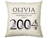 21st Birthday Gift for Women - Personalised 2004 Birthday Cushion Age 21 Gift for Her Lady Floral Design Daughter Sister Twenty One BNQ21C