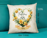 100th Birthday Gift for Women - Personalised 1925 Birthday Cushion Age 100 Gift for Her Floral Daffodil Design Mum Nan Gran Hundred BNS100C