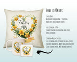 50th Birthday Gift for Women - Personalised 1975 Birthday Cushion Age 50 Gift for Her Floral Daffodil Design Mum Nan Sister Fifty BNS50C