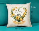 50th Birthday Gift for Women - Personalised 1975 Birthday Cushion Age 50 Gift for Her Floral Daffodil Design Mum Nan Sister Fifty BNS50C