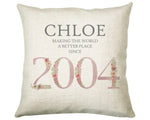 21st Birthday Gift for Women - Personalised 2004 Birthday Cushion Age 21 Gift for Her Lady Floral Design Daughter Sister Twenty One BNM21C