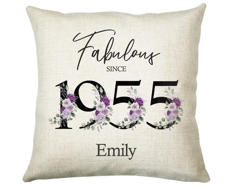 70th Birthday Gift for Women - Personalised 1955 Birthday Cushion Age 70 Gift for Her - Ladies Floral Design Mum Nan Gran Seventy BNP70C