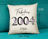 21st Birthday Gift for Women - Personalised 2004 Birthday Cushion Age 21 Gift for Her Lady Floral Design Daughter Sister Twenty One BNP21C