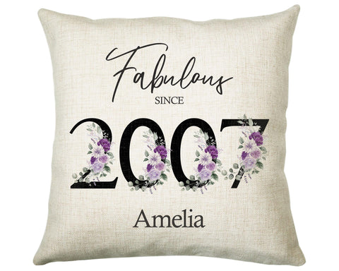 18th Birthday Gift for Women - Personalised 2007 Birthday Cushion Age 18 Gift for Her Ladies Floral Design Daughter Sister Eighteen BNP18C