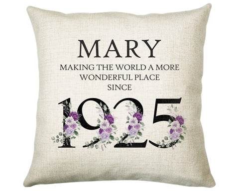 100th Birthday Gift for Women - Personalised 1925 Birthday Cushion Age 100 Gift for Her - Ladies Floral Design Mum Nan Gran Hundred BNQ100C