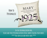 100th Birthday Gift for Women - Personalised 1925 Birthday Cushion Age 100 Gift for Her - Ladies Floral Design Mum Nan Gran Hundred BNQ100C