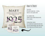 100th Birthday Gift for Women - Personalised 1925 Birthday Cushion Age 100 Gift for Her - Ladies Floral Design Mum Nan Gran Hundred BNQ100C