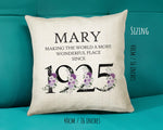 100th Birthday Gift for Women - Personalised 1925 Birthday Cushion Age 100 Gift for Her - Ladies Floral Design Mum Nan Gran Hundred BNQ100C