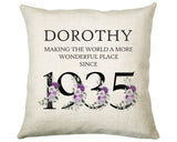 90th Birthday Gift for Women - Personalised 1935 Birthday Cushion Age 90 Gift for Her - Ladies Floral Age Design Mum Nan Gran Ninety BNQ90C