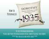 90th Birthday Gift for Women - Personalised 1935 Birthday Cushion Age 90 Gift for Her - Ladies Floral Age Design Mum Nan Gran Ninety BNQ90C