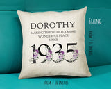 90th Birthday Gift for Women - Personalised 1935 Birthday Cushion Age 90 Gift for Her - Ladies Floral Age Design Mum Nan Gran Ninety BNQ90C