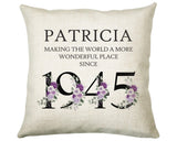 80th Birthday Gift for Women - Personalised 1945 Birthday Cushion Age 80 Gift for Her - Ladies Floral Age Design Mum Nan Gran Eighty BNQ80C