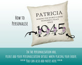 80th Birthday Gift for Women - Personalised 1945 Birthday Cushion Age 80 Gift for Her - Ladies Floral Age Design Mum Nan Gran Eighty BNQ80C