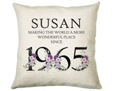 60th Birthday Gift for Women - Personalised 1965 Birthday Cushion Age 60 Gift for Her - Ladies Floral Age Design Mum Nan Gran Sixty BNQ60C