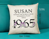60th Birthday Gift for Women - Personalised 1965 Birthday Cushion Age 60 Gift for Her - Ladies Floral Age Design Mum Nan Gran Sixty BNQ60C