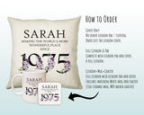 50th Birthday Gift for Women - Personalised 1975 Birthday Cushion Age 50 Gift for Her - Ladies Floral Design Mum Nan Sister Fifty BNQ50C