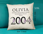21st Birthday Gift for Women - Personalised 2004 Birthday Cushion Age 21 Gift for Her Lady Floral Design Daughter Sister Twenty One BNQ21C