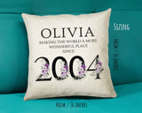 21st Birthday Gift for Women - Personalised 2004 Birthday Cushion Age 21 Gift for Her Lady Floral Design Daughter Sister Twenty One BNQ21C