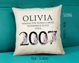 18th Birthday Gift for Women - Personalised 2007 Birthday Cushion Age 18 Gift for Her Ladies Floral Design Daughter Sister Eighteen BNQ18C