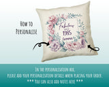 40th Birthday Gift for Women - Personalised 1985 Birthday Cushion Age 40 Gift for Her Ladies Floral Design Mum Daughter Sister Forty BNR40C