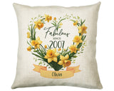 18th Birthday Gift for Women - Personalised 2007 Birthday Cushion Age 18 Gift for Her Floral Daffodil Design Daughter Sister Eighteen BNR18C