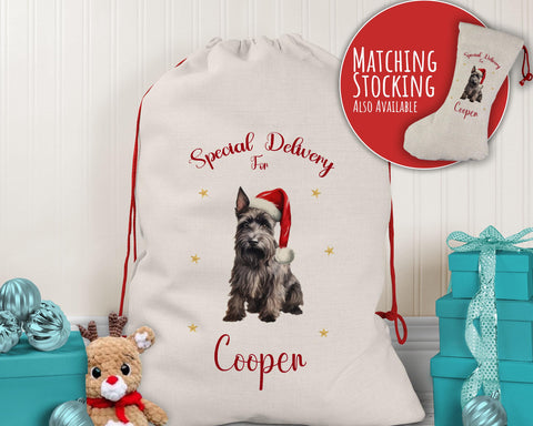 Personalised Scottish Terrier Large Christmas Sack - Red Drawstring Bag Stocking for Xmas Presents - Christmas Eve Bag Box for Dogs XS145