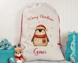 Personalised Christmas Sack - Santa Sack for Kids Presents Xmas Cute Penguin Design Stocking Christmas Eve Bag Box for Girls & Boys XS032