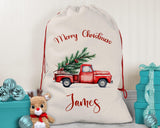Personalised Christmas Sack - Santa Sack for Kids Presents Xmas Tree and Truck Design Stocking Christmas Eve Bag Box for Girls & Boys XS048