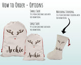 Personalised Large Christmas Rudolph Sack Name Xmas Stocking Gift Stocking Reindeer Sack Red Drawstring Christmas Decoration SK003