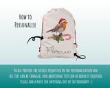 Personalised Large Christmas Robin Sack Name Xmas Stocking Gift Stocking Custom Named Sack Red Drawstring Christmas Decoration SK007