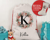 Personalised Large Initial Sack Name Xmas Stocking Gift Stocking Custom Named Sack Red Drawstring Christmas Decoration SK010