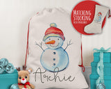 Personalised Large Christmas Snowman Sack Name Xmas Stocking Gift Stocking Sack Red Drawstring Christmas Decoration SK011