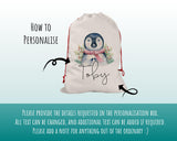 Personalised Large Christmas Penguin Sack Name Xmas Stocking Gift Stocking Sack Red Drawstring Special Delivery Christmas Decoration SK013