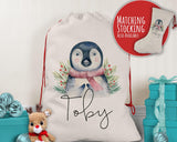 Personalised Large Christmas Penguin Sack Name Xmas Stocking Gift Stocking Sack Red Drawstring Special Delivery Christmas Decoration SK013