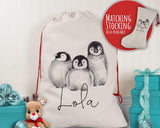 Personalised Large Christmas Penguin Sack Name Xmas Stocking Gift Stocking Sack Red Drawstring Special Delivery Christmas Decoration SK014
