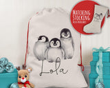 Personalised Large Christmas Penguin Sack Name Xmas Stocking Gift Stocking Sack Red Drawstring Special Delivery Christmas Decoration SK014