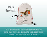 Personalised Large Christmas Sack Robin Sledge Design Xmas Stocking Gift Rudolph Sack Red Drawstring Christmas Decoration SK051