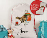 Personalised Large Christmas Sack Robin Sledge Design Xmas Stocking Gift Rudolph Sack Red Drawstring Christmas Decoration SK051